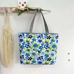 Floral Blue and Green Tote Bag